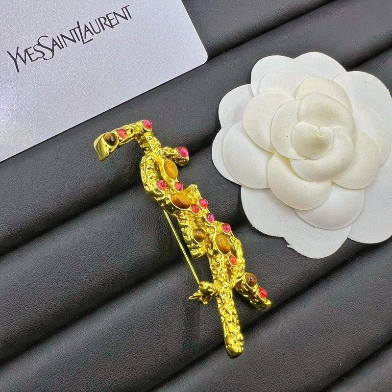 YSL Crystal 18K Gold Brooch