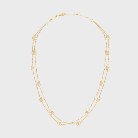 Celine Pearl Double 18K Gold Necklace