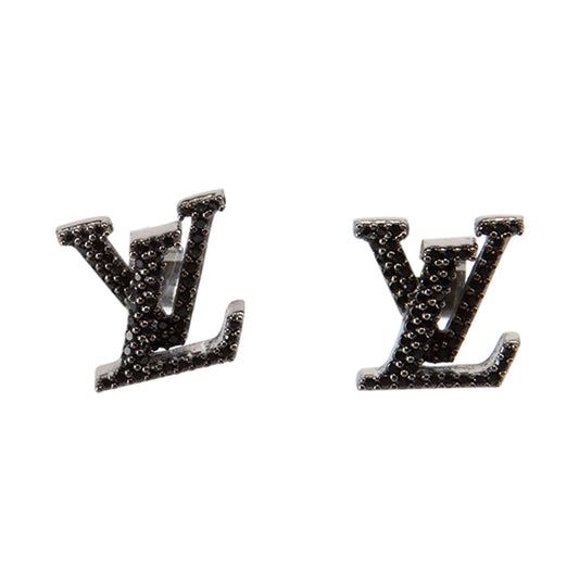Louis Vuitton Iconic Black Crystal Stud 18K Gold Earrings