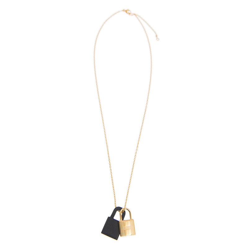 Hermes O'Kelly Black Pendant 18K Gold Necklace