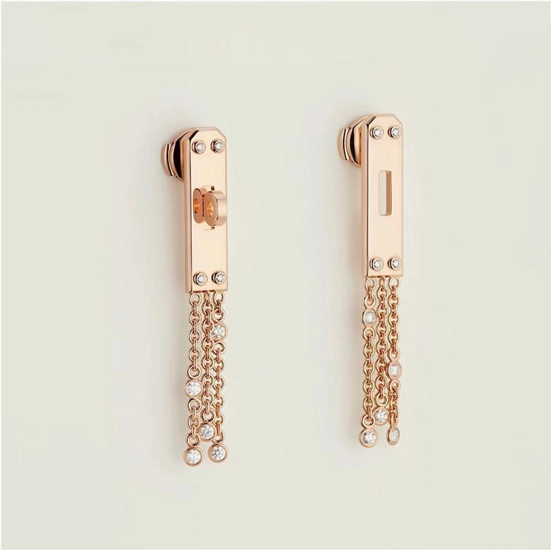 Hermes Diamond Kelly Gavroche 18K Gold Earrings