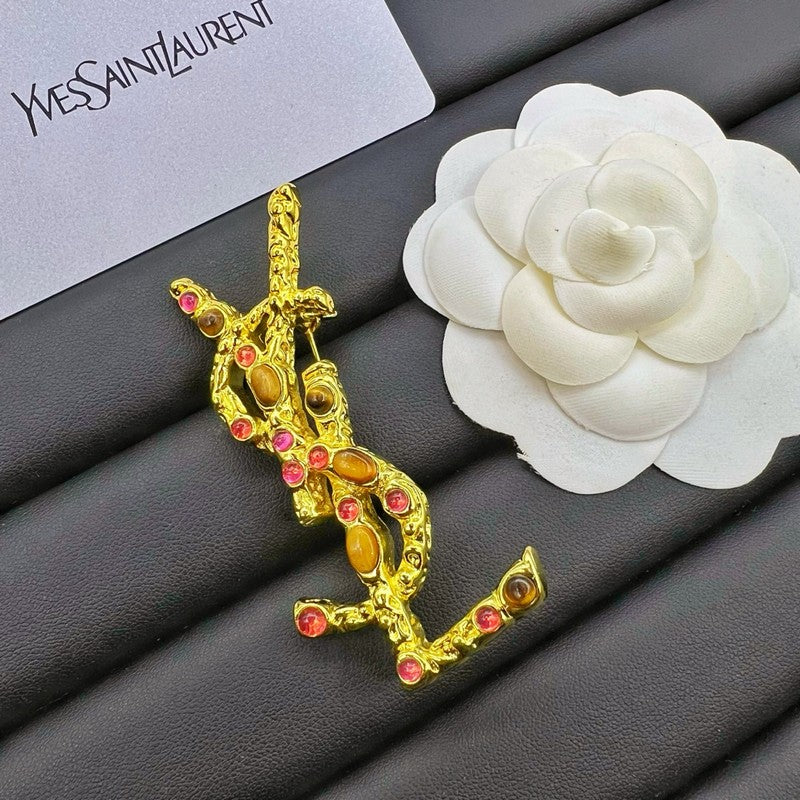 YSL Crystal 18K Gold Brooch