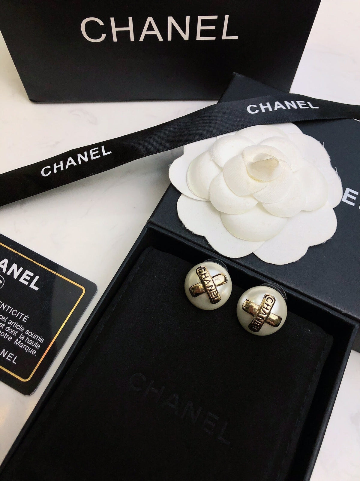 Chanel Pearl 18K Gold Earrings