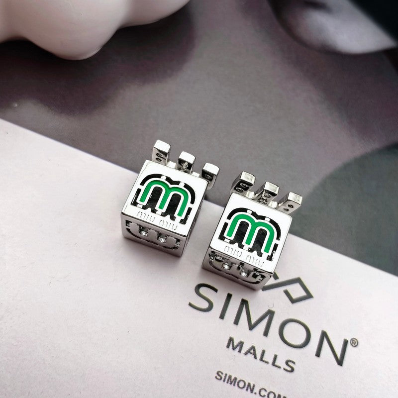Miu Green & Yellow Cube 18K Gold Earrings