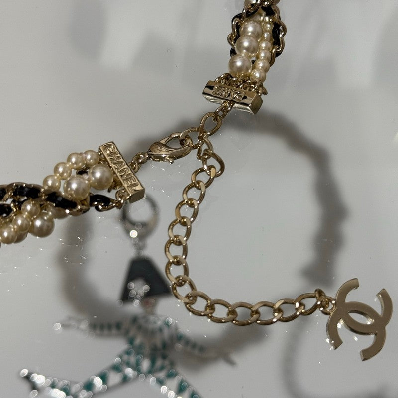 Chanel Pearl Leather Choker 18K Gold Necklace