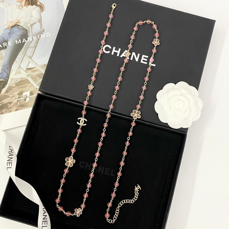 Chanel 26C Pink Crystal Long 18K Gold Necklace